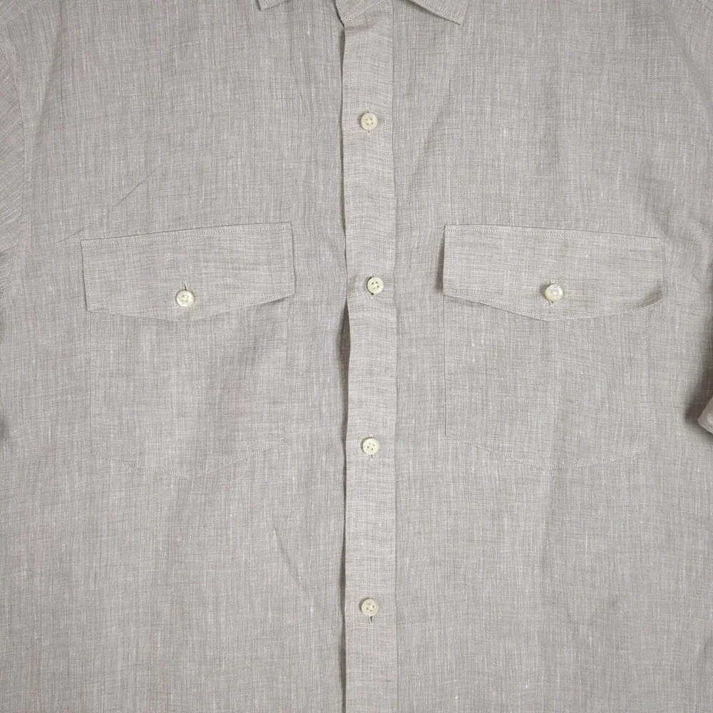 Banana Republic Mens XL Slim Fit Italian Linen Short Sleeve Button Up Shirt Tan